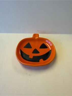 Orange Jack-O'-Lantern Pumpkin Ceramic Trinket Tray Dish